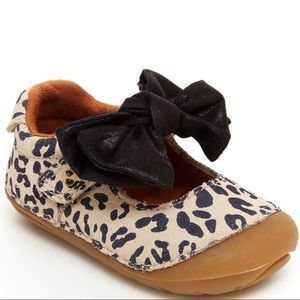 Stride Rite Leopard Print Baby Walker Shoes with Black Bow